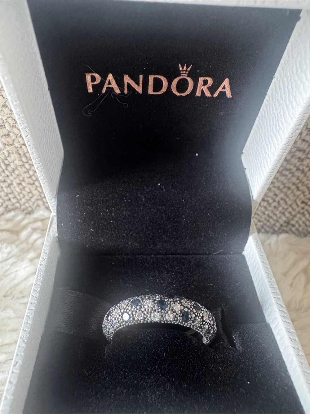 Pandora Sterling Silver Pavé Blue and White CZ Dome Ring
